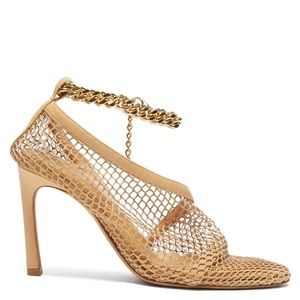 Bottega Véneta Mesh Chain Leather Ankle Sandals in Beige
